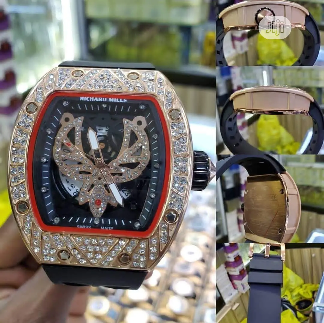 Richard Milles Iced Out Men's Rubber Watch With Chronograph