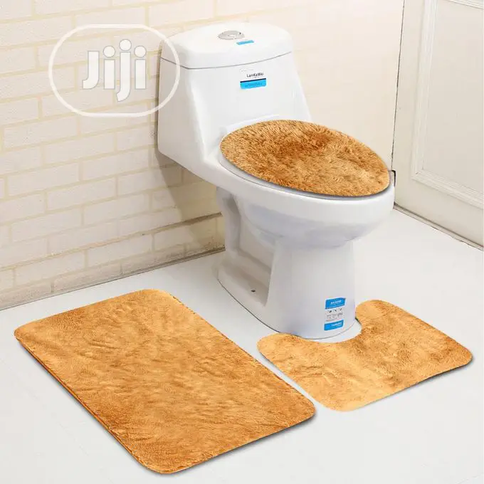 3pcs Non-Slip Mats Toilet Seat Cover Soft Bath Room