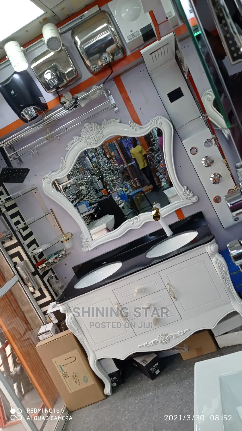 Double Marble Top Cabinet Basin With Mirror