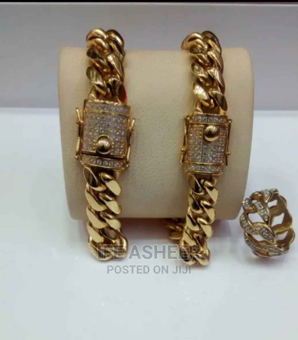 Men's Quality Cuban Bracelet With Ring - Gold