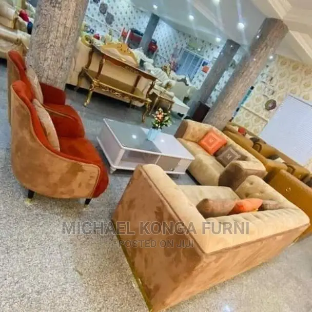 Luxurious 7 Seaters Living Room Fabric Sofa Chair With Center Table.