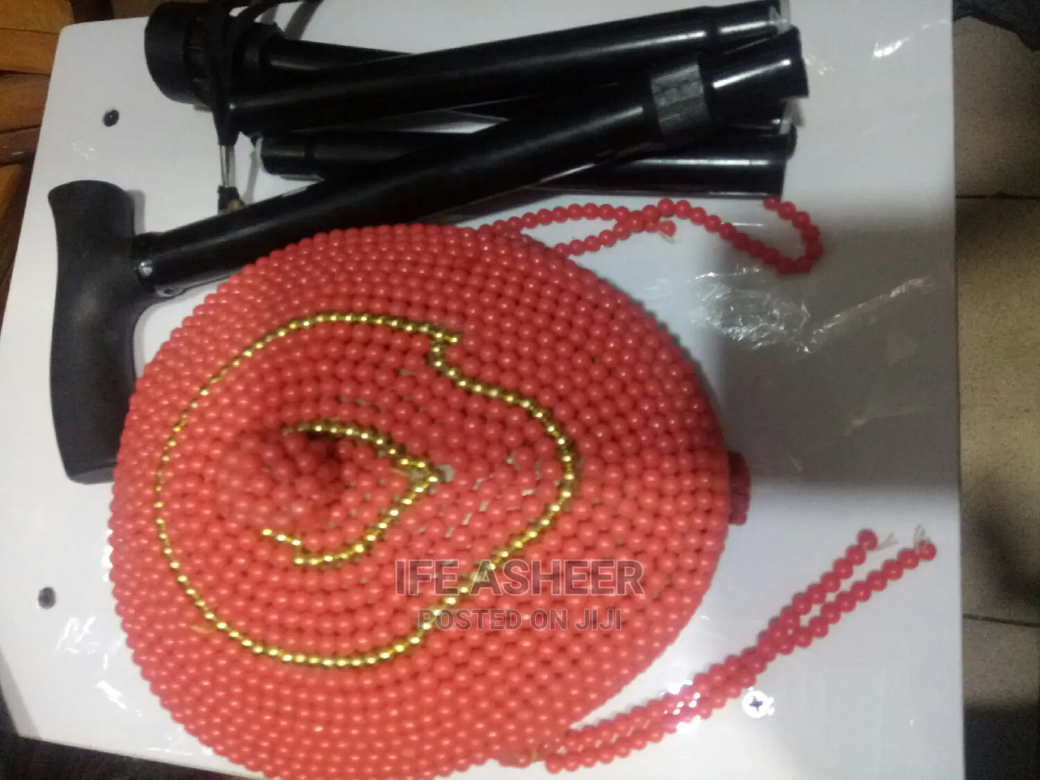Benin Men's Beaded Cap And Foldable Walking Stick
