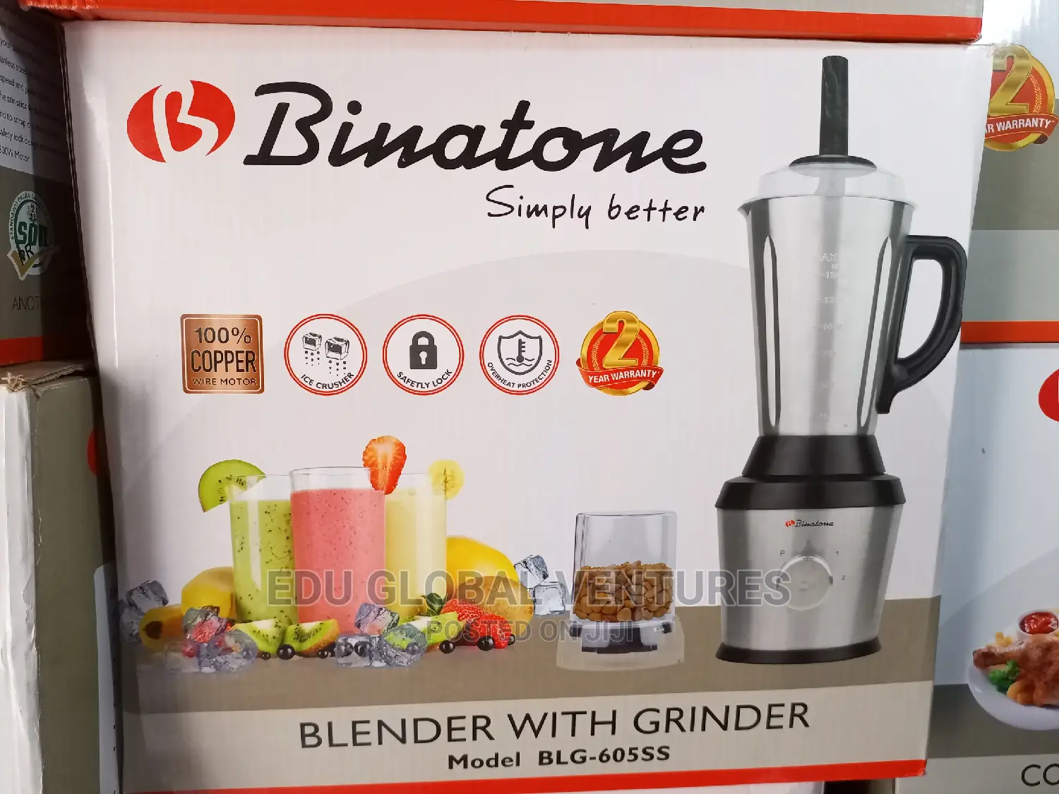 Binatone Blender With Grinder, Stainless Steel Jug.BLG-605SS