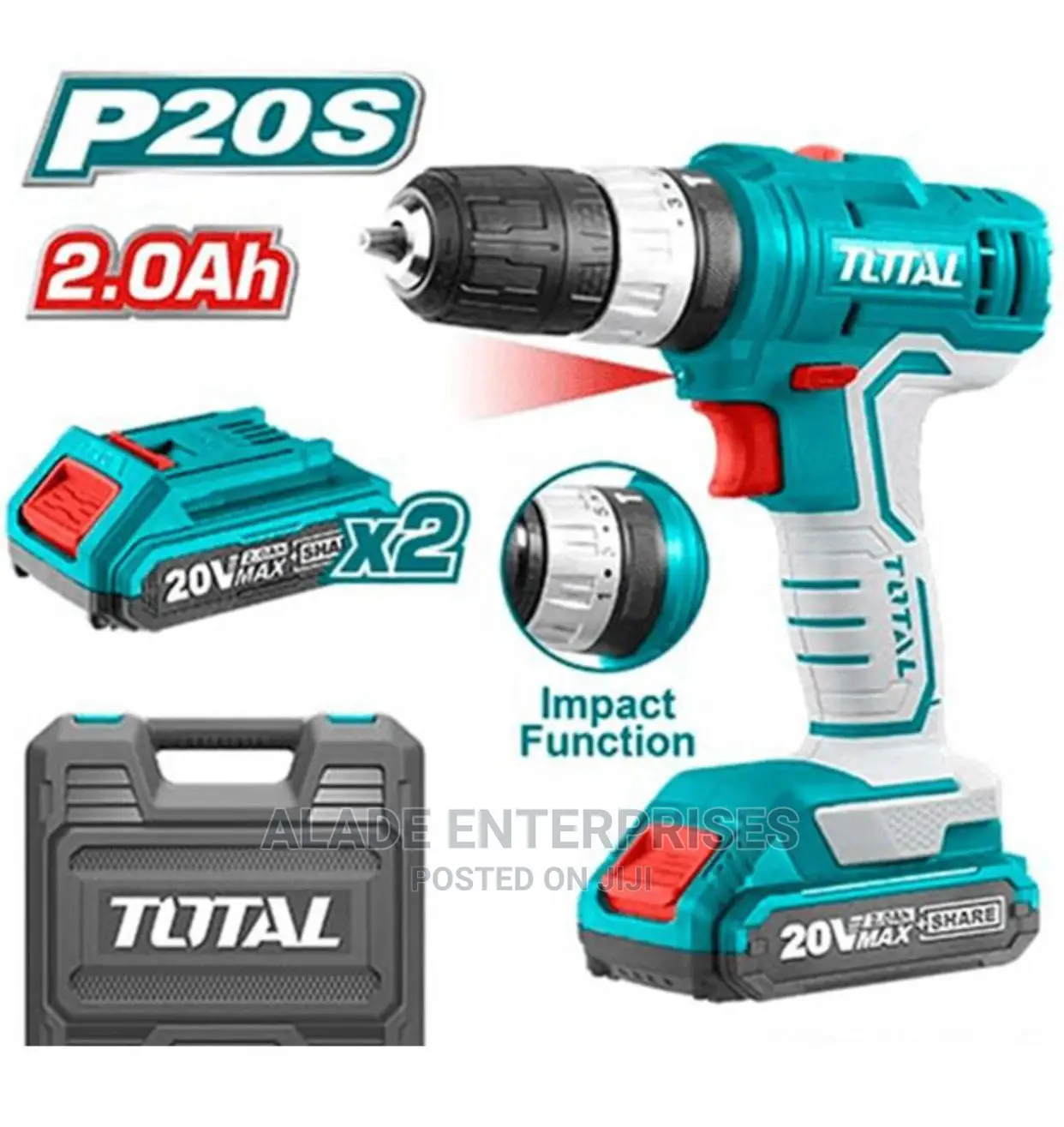 TOTAL Cordless Impact Drill With 2 20V Lithium-Ion Batteries