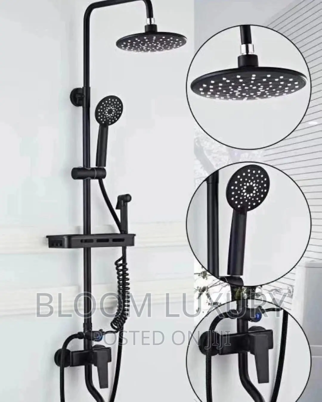Black Shower With Bumbum Wash and Shelve
