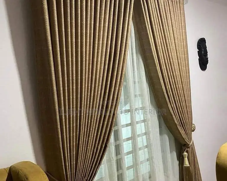 Quality Full Wall Length Brown Fabric Curtain.
