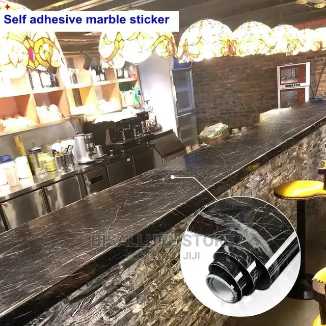 Black Adhesive Marble Wallpaper Sticker -60cm by 5M