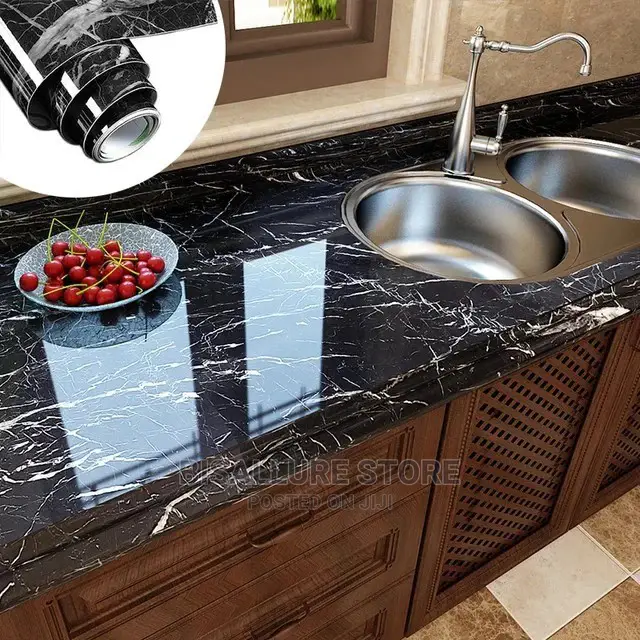 Black Adhesive Marble Wallpaper Sticker -60cm by 5M