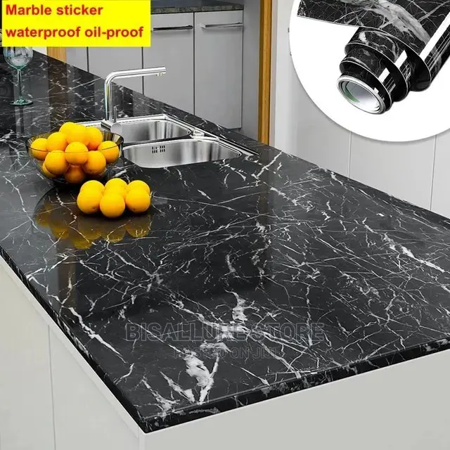 Black Adhesive Marble Wallpaper Sticker -60cm by 5M