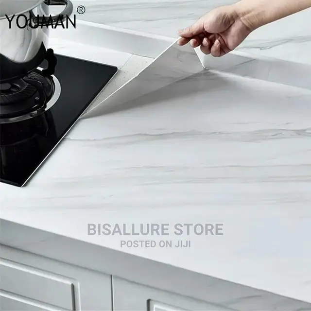White Grey Adhesive Marble Wallpaper Sticker - 60cm by 5m