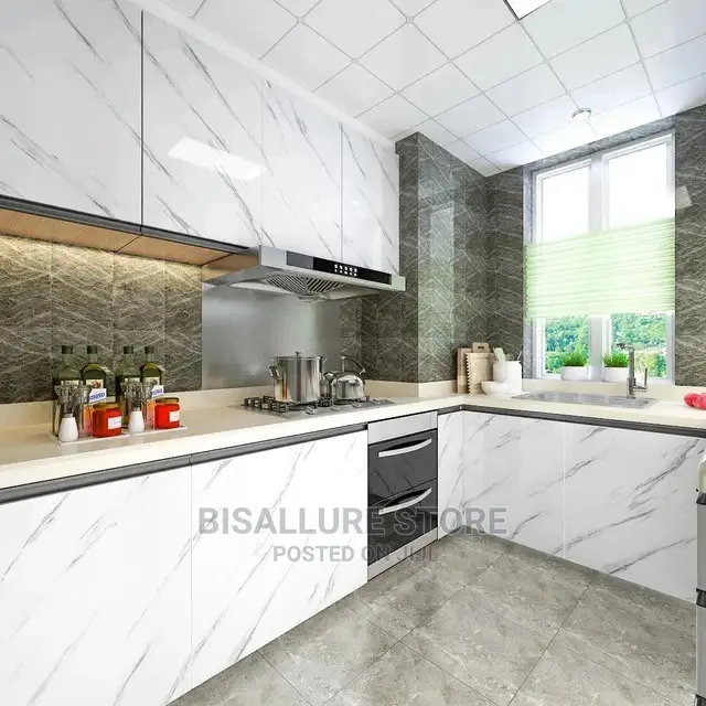 White Grey Adhesive Marble Wallpaper Sticker - 60cm by 5m