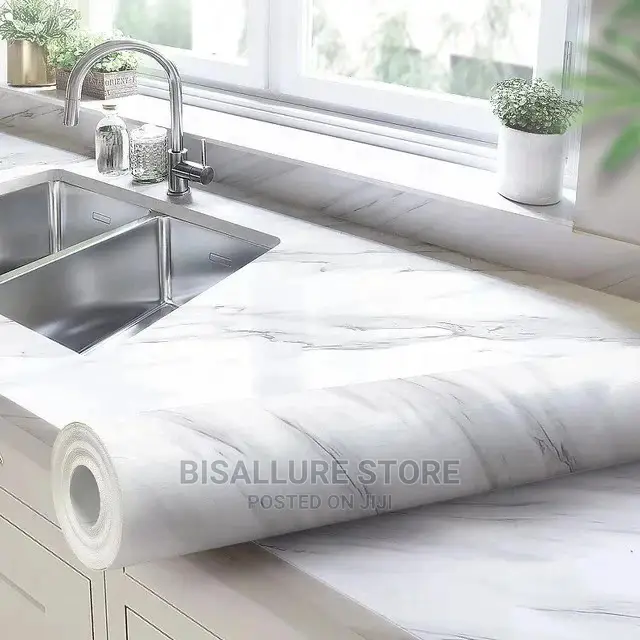 White Grey Adhesive Marble Wallpaper Sticker - 60cm by 5m