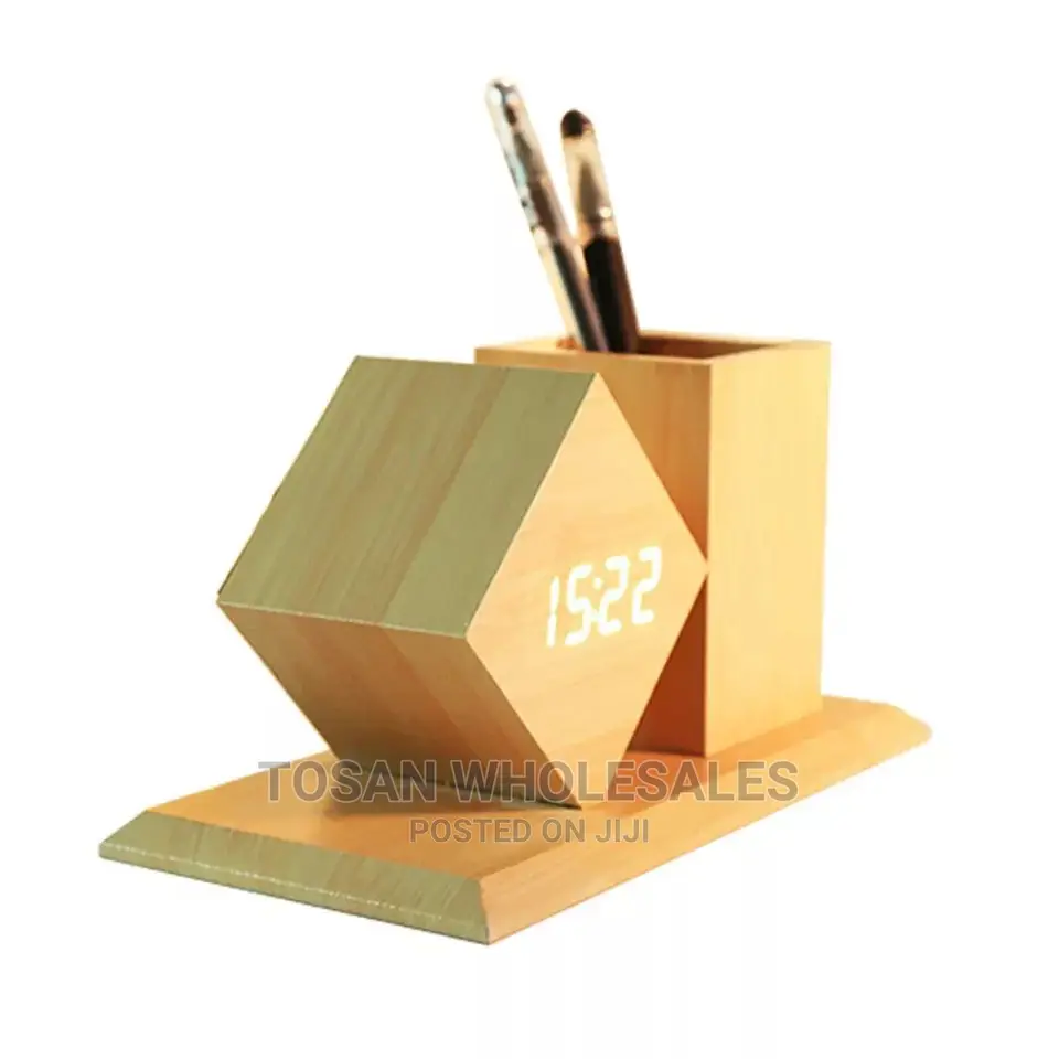 Corporate Gift - Wooden Pen Holder+ Digital Clock