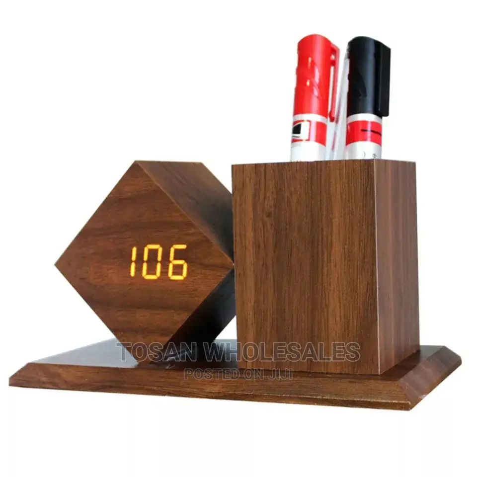 Corporate Gift - Wooden Pen Holder+ Digital Clock