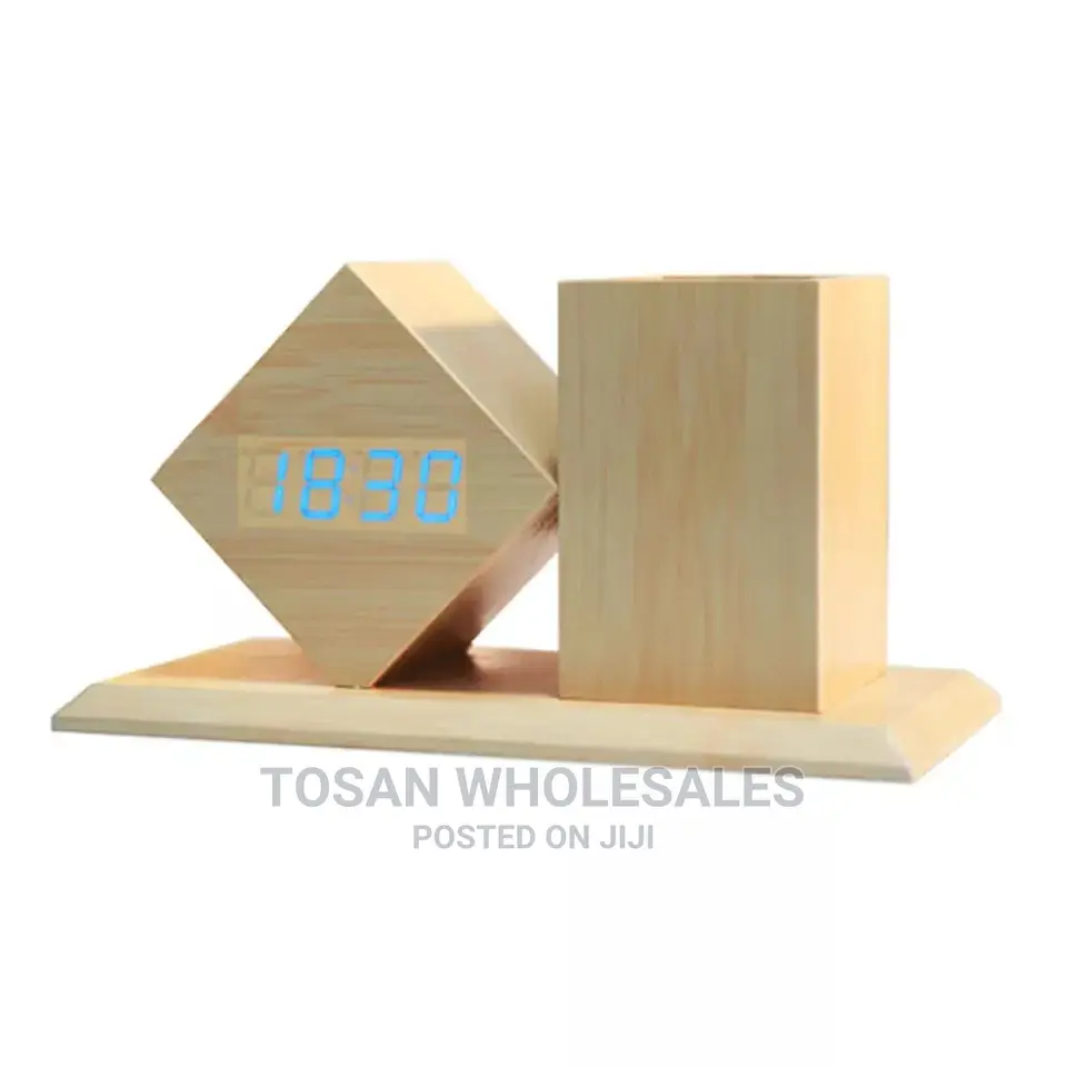 Corporate Gift - Wooden Pen Holder+ Digital Clock