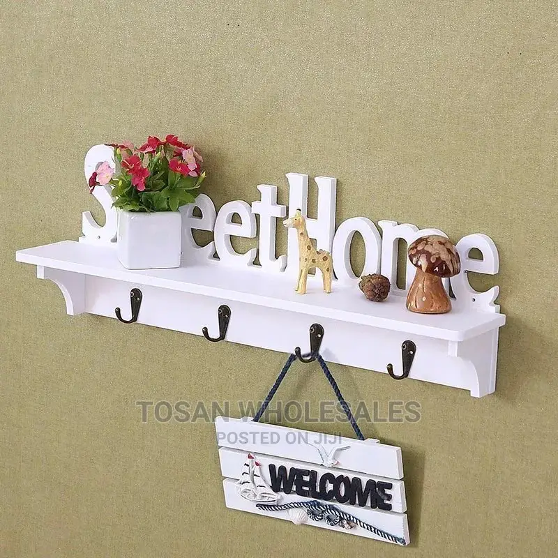 Sweet Home Design Key Holder Wooden Wall Shelf - White