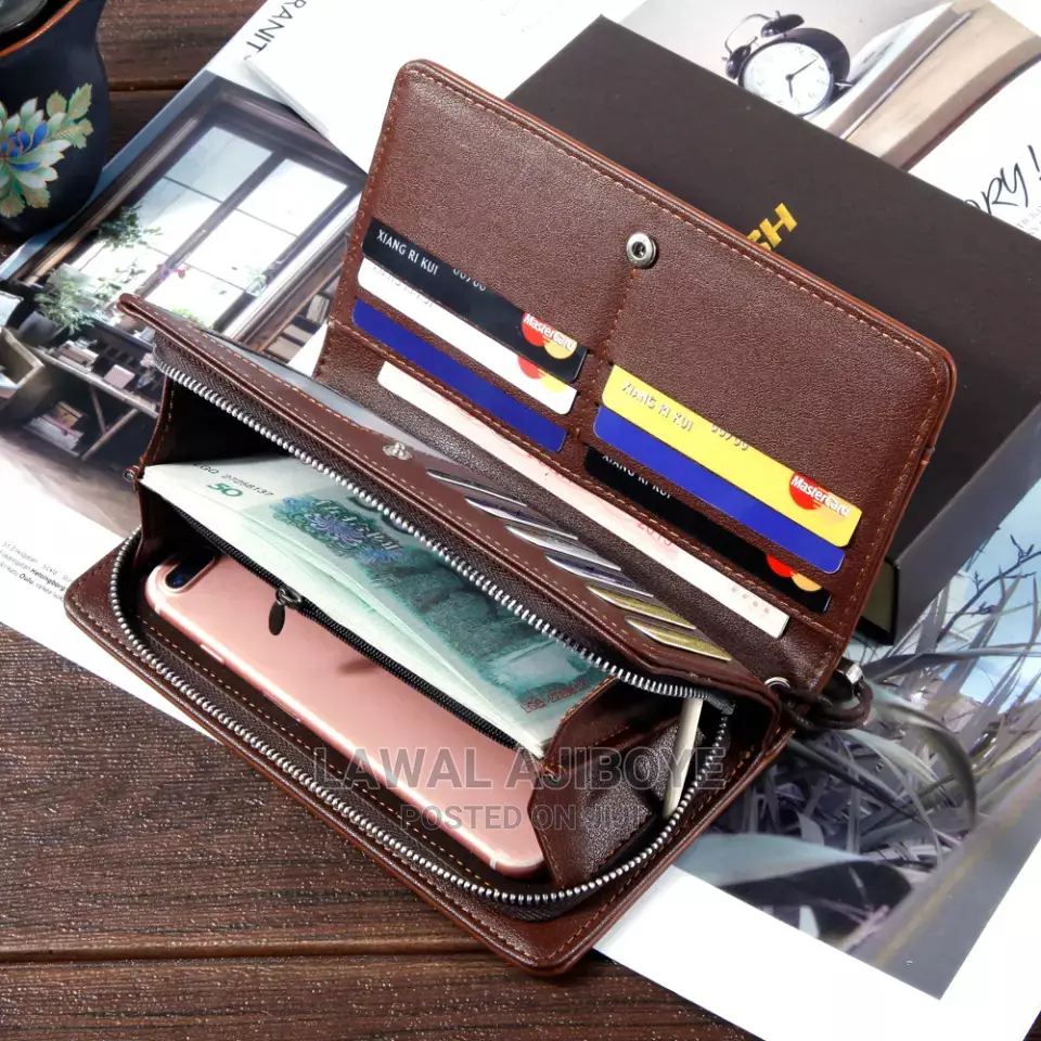 Men's Wallet Leather Genuine Men's Long Bag Two Compartments