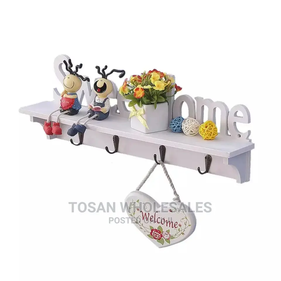 Sweet Home Design Key Holder Wooden Wall Shelf - White