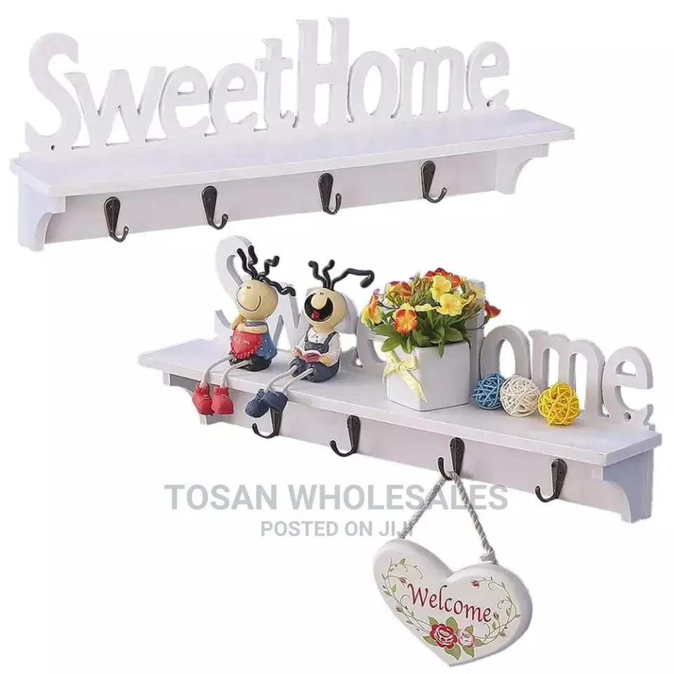 Sweet Home Design Key Holder Wooden Wall Shelf - White