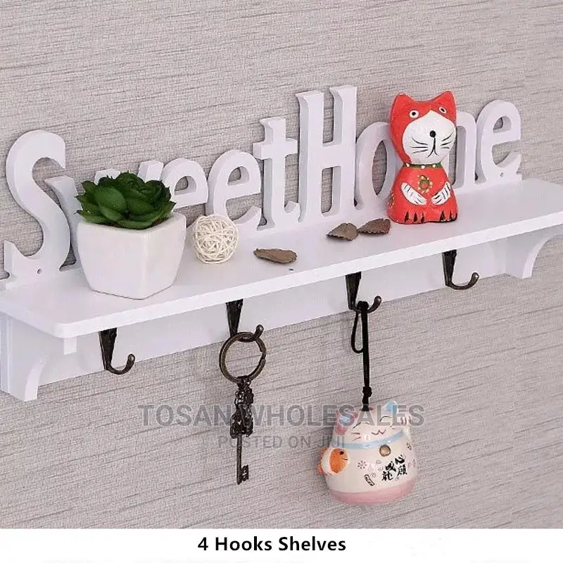 Sweet Home Design Key Holder Wooden Wall Shelf - White