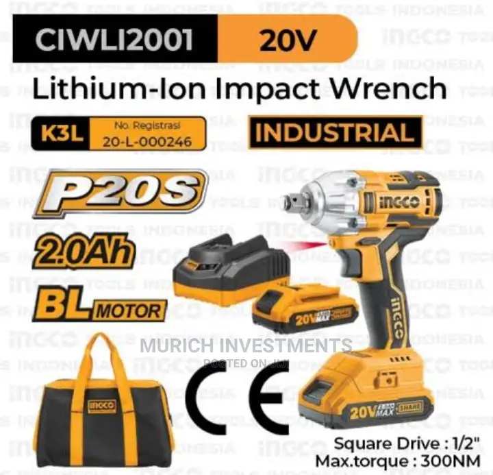 20volt Cordless Impact Wrench 1/2 Torque :300nm