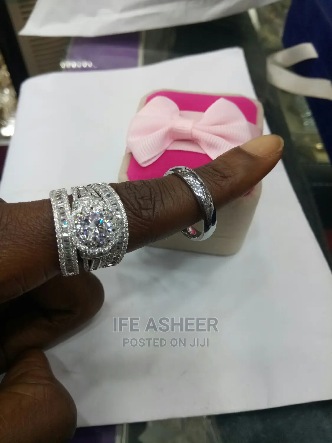 Dubai 925 Sterling Silver Couple's Set of Wedding Ring