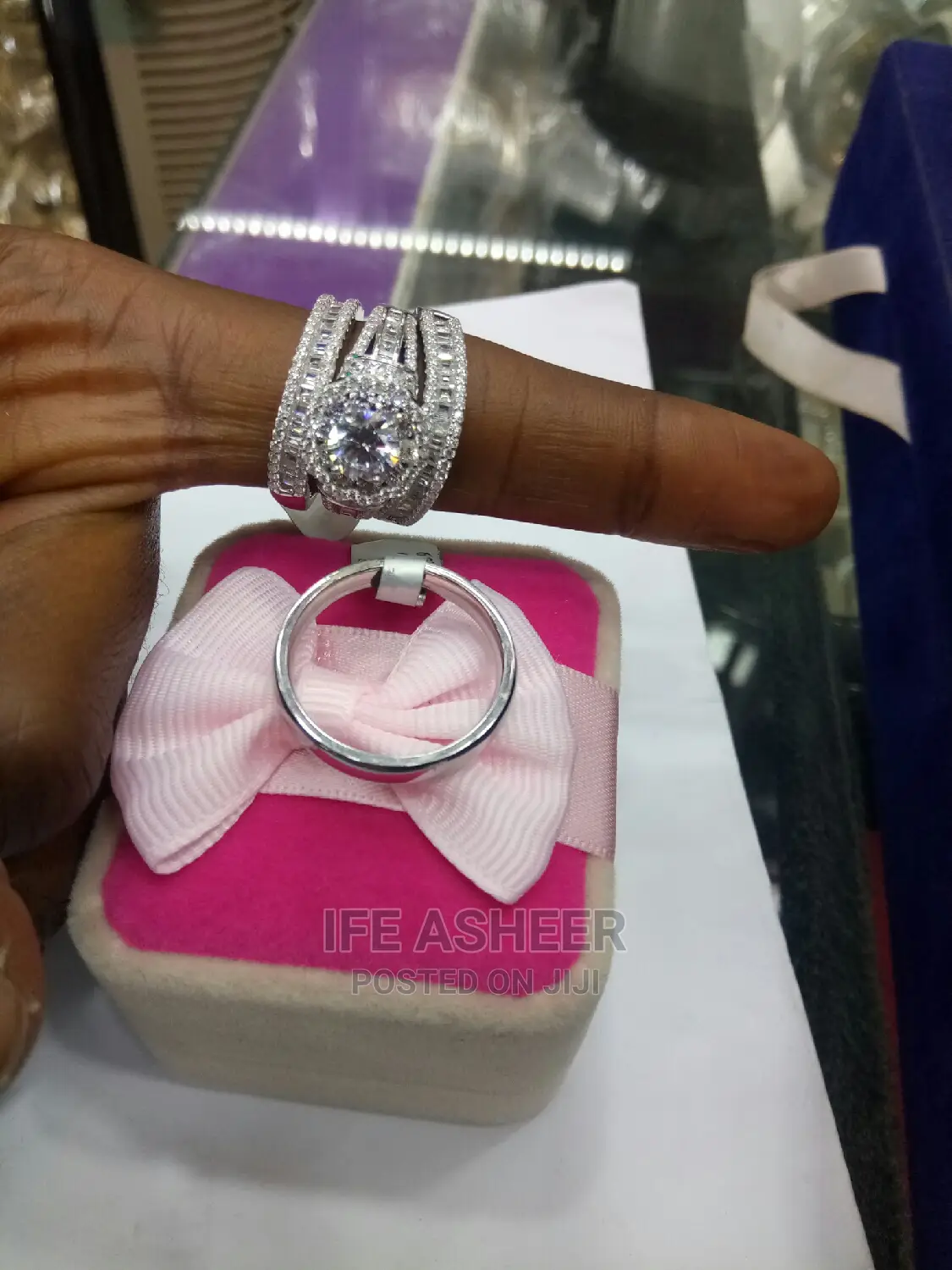 Dubai 925 Sterling Silver Couple's Set of Wedding Ring