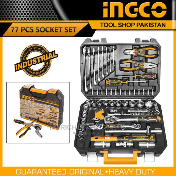 INGCO Industrial 77 PCS 1/4in 1/2in CRV Socket Tool Set