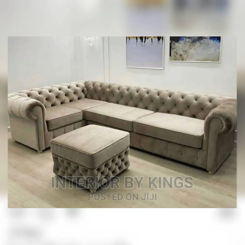 U-Shaped Chesterfield Sofa +An Ottoman Tufted to Perfection