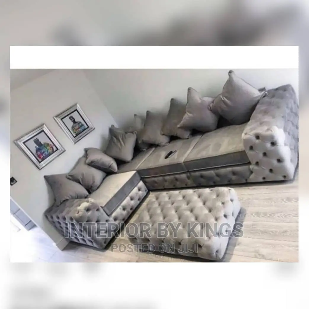 Luxury U-Shaped Fabric Sofa With an Ottoman.