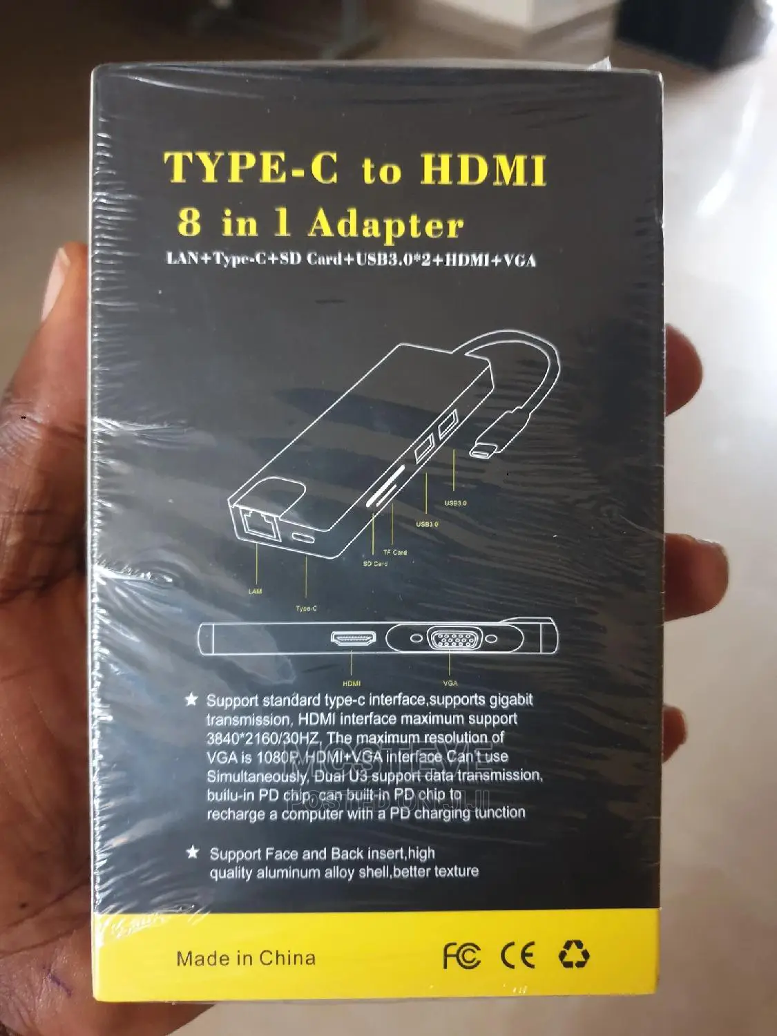 Type C to HDMI 8 in 1 Adapter With USB, VGA and Other Port