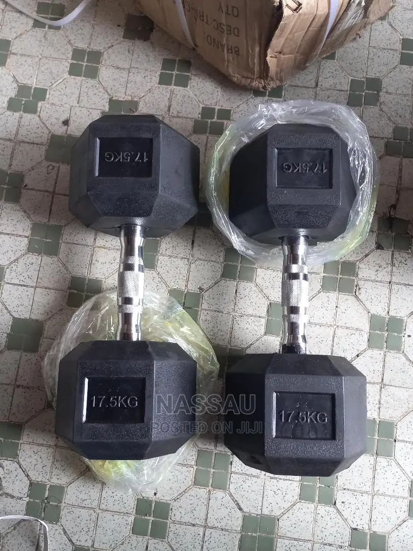Pair of 17.5kg Hex Commercial Dumbbell