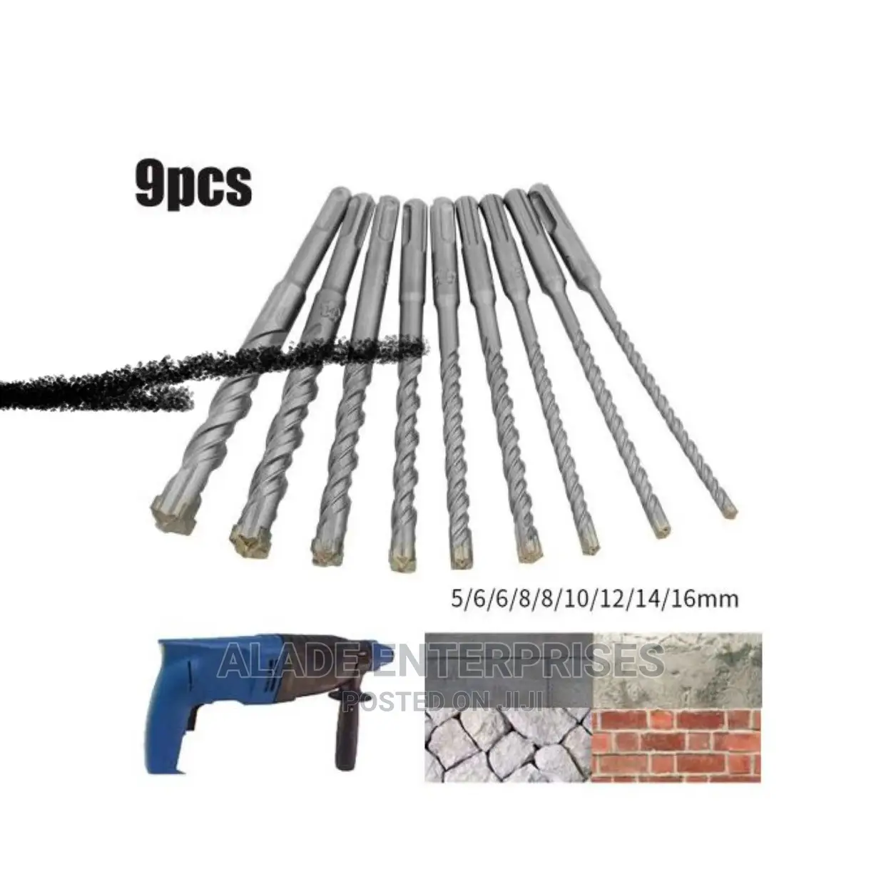 9 Pcs of Hammer Drill Bit for Concrete and Wall