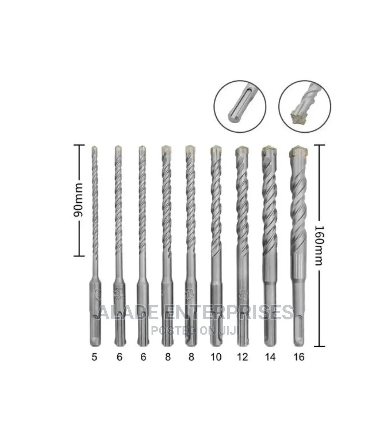 9 Pcs of Hammer Drill Bit for Concrete and Wall