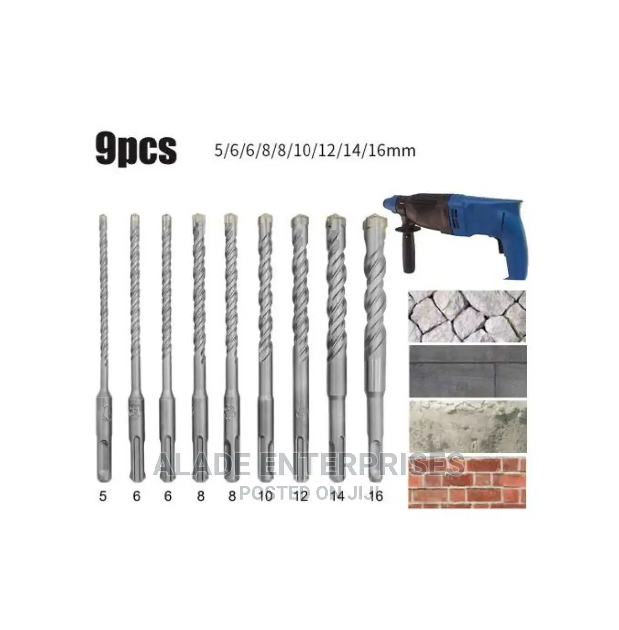 9 Pcs of Hammer Drill Bit for Concrete and Wall
