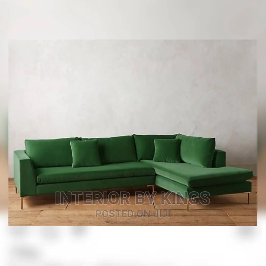 L-Shaped Fabric Sofa With a Plated Legs Can Come in Colors