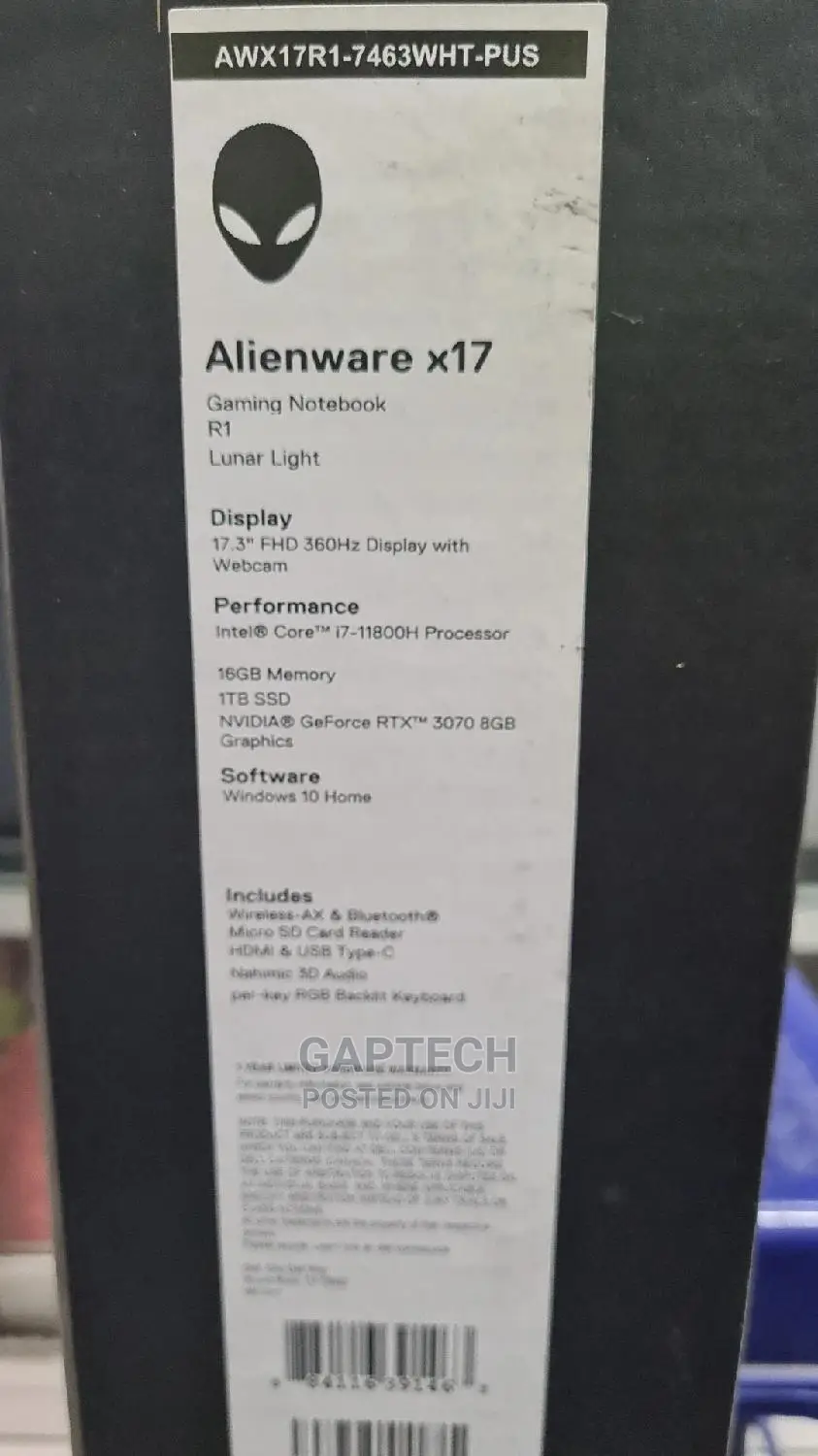 New Laptop Dell Alienware X17 R1 16GB Intel Core I7 SSD 1T