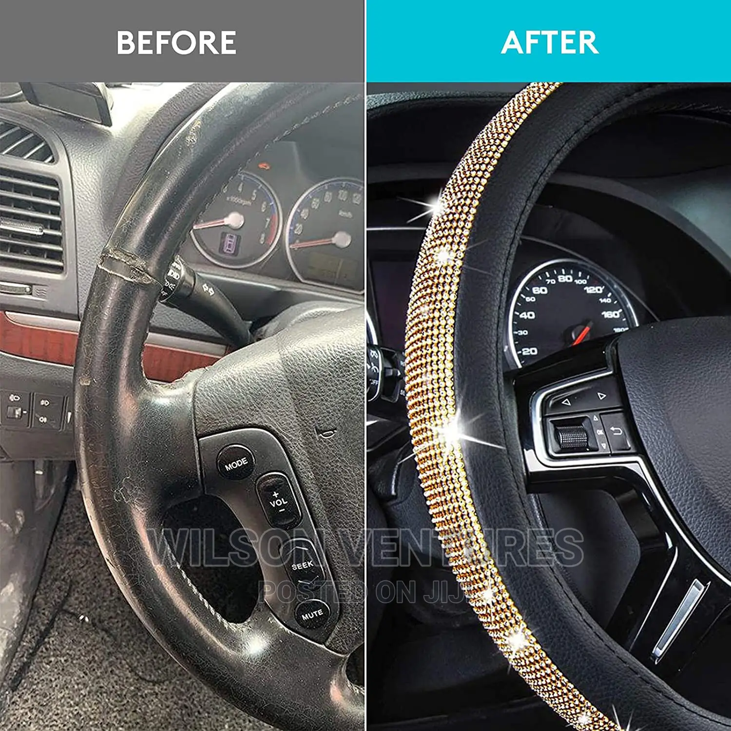 Gold Color Stones Steering Cover
