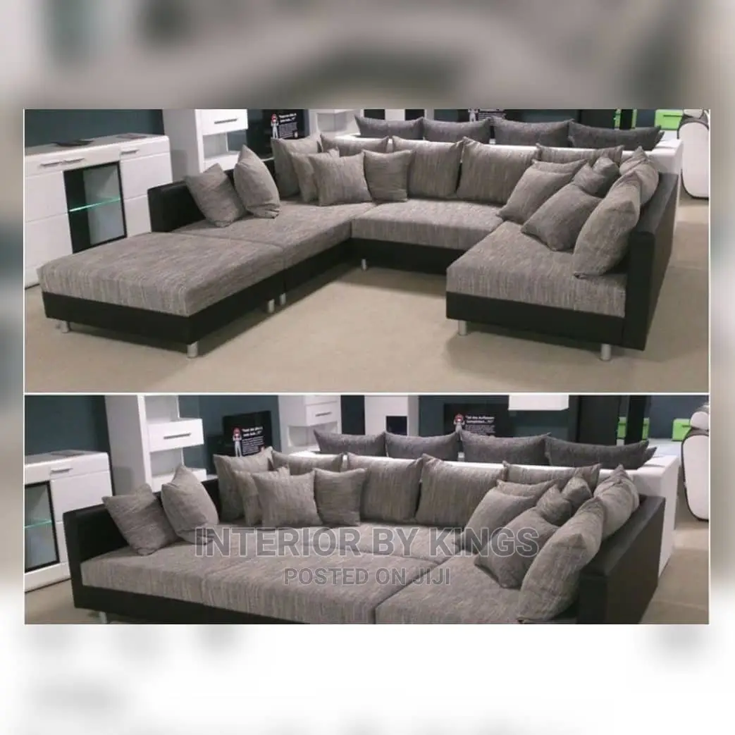 U-Shaped Fabric Sofa With Center Ottoman Can Come in Colors