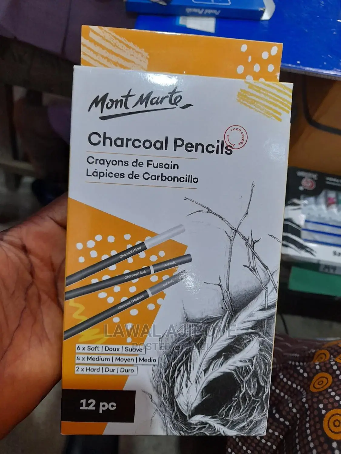 Mont Marte Soft Medium Hard Black Sketch Charcoal Pencil
