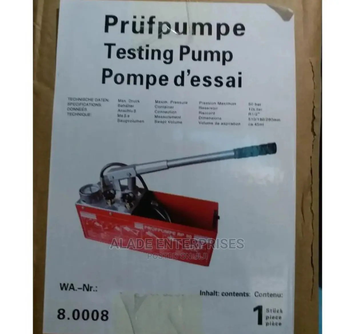 Hydraulic Pressure Test Pump