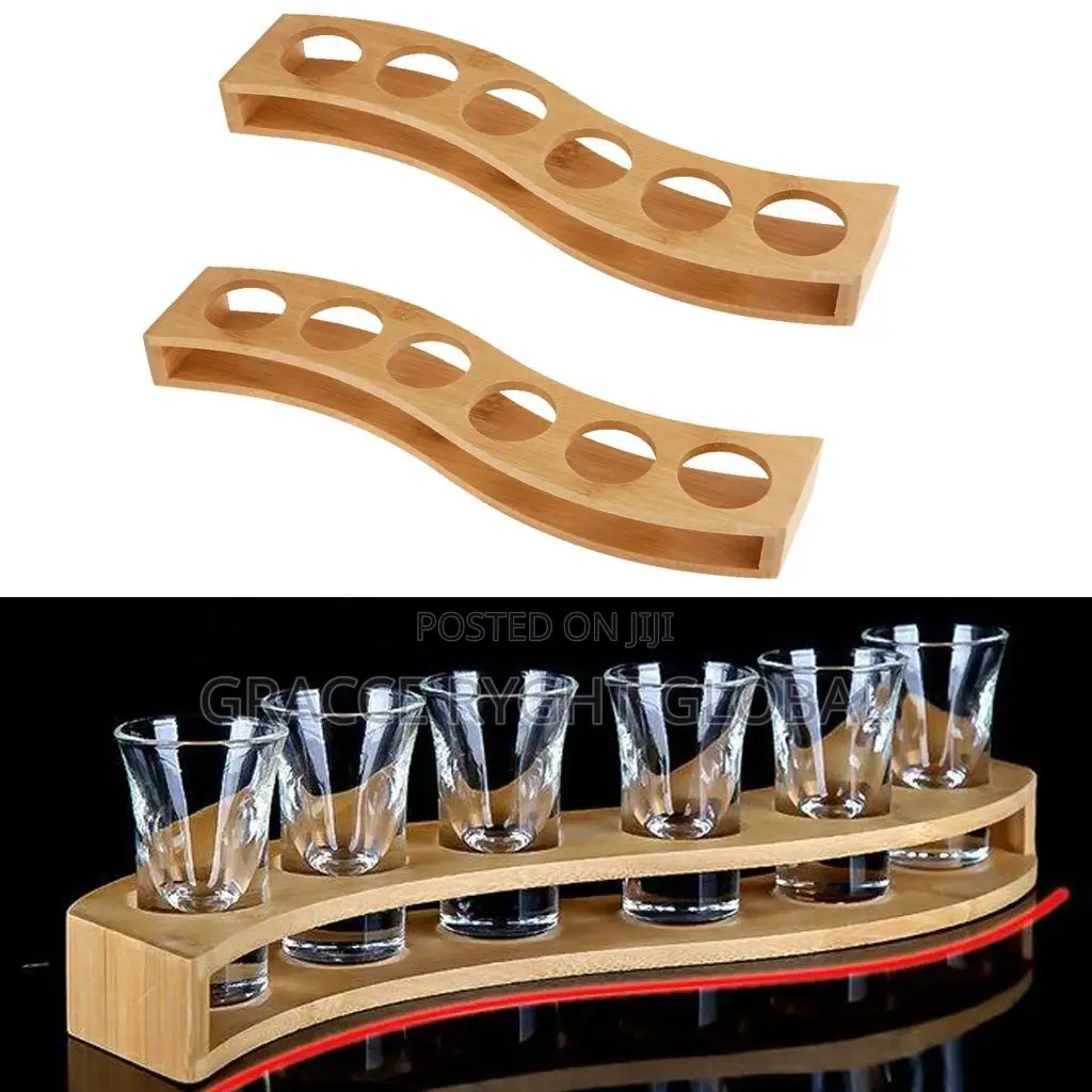 Tequila Shot Glasses and Wooden Rack
