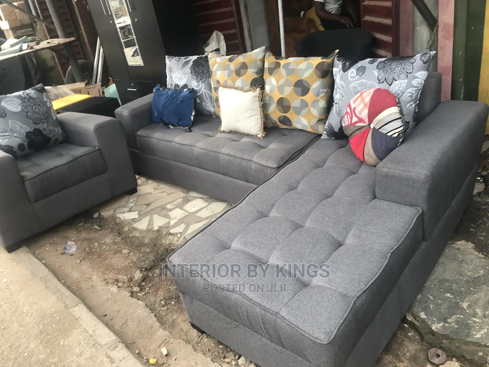 L-Shaped Fabric Sofa With One Single Can Come in Colors
