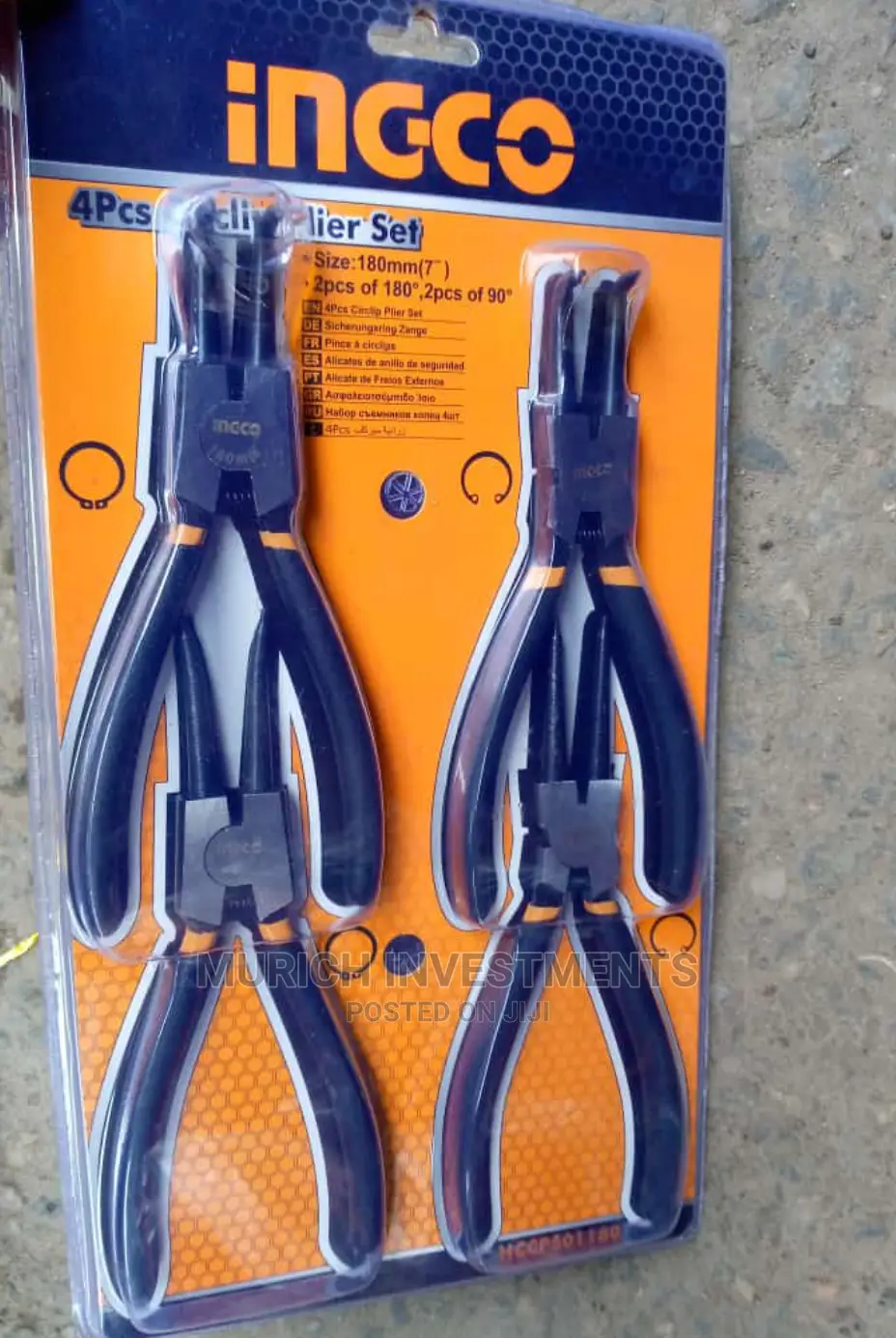Ingco HCCPS01180 7" Circlip Pliers 4pcs/Set, Carbon Steel