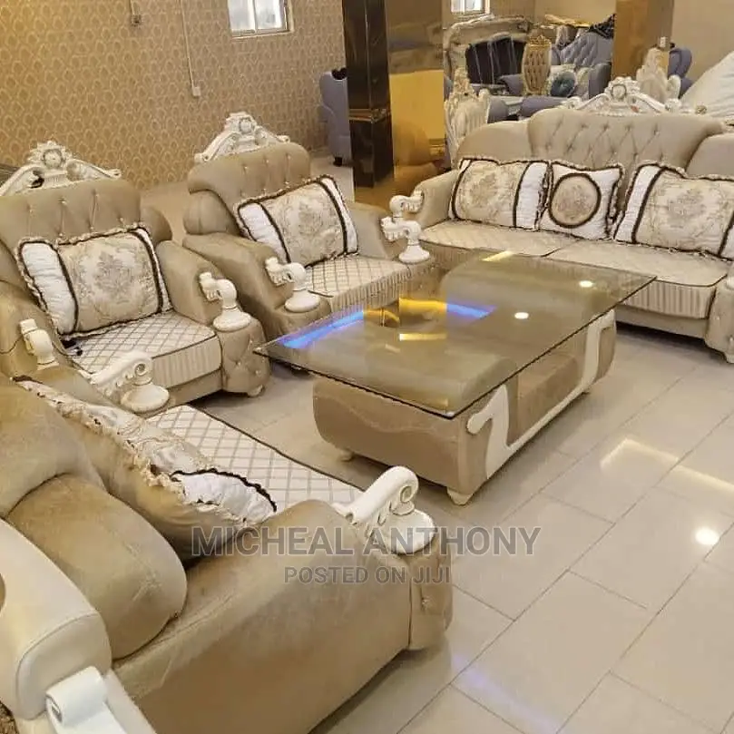 Luxury 7 Seater Living Room Fabric Royal Chair