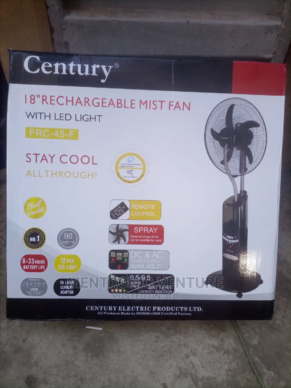 Century Rechargeable Mist Fan 18"