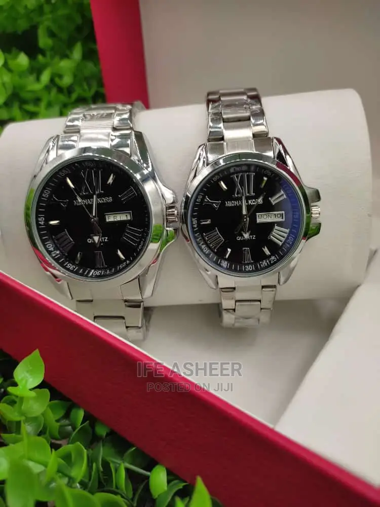 Michael Kors Couple's Black Face Wristwatch - Silver