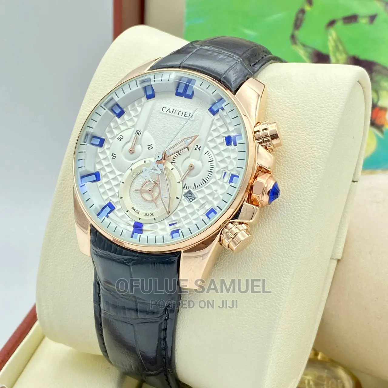 Cartier Genuine Leather Chronograph Wristwatch