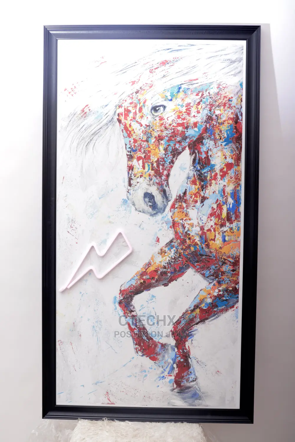 Graffiti Art Horse Canvas Painting With LED Neon Light