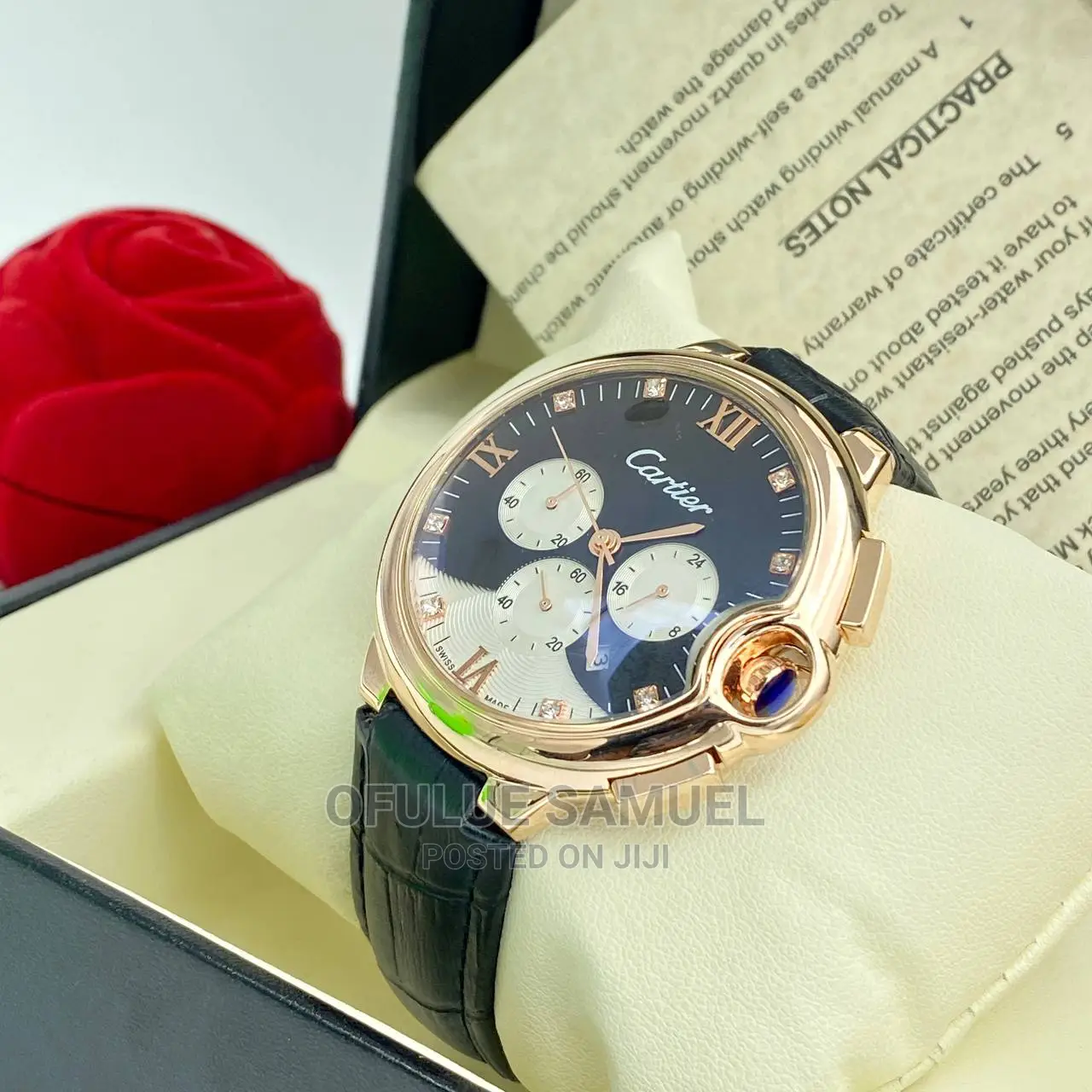 Genuine Leather Cartier Chronograph Wristwatch